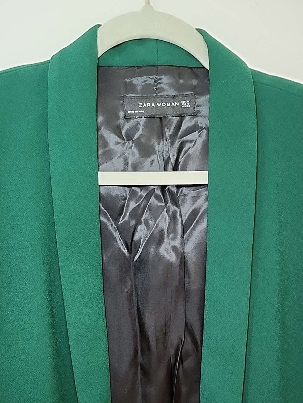 Zara Dark kelly green roll-up sleeve blazer open-front shawl collar front Sz M - Picture 5 of 16